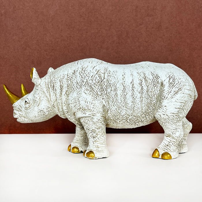 White Resin Rhino Sculpture by Diwam Handicrafts