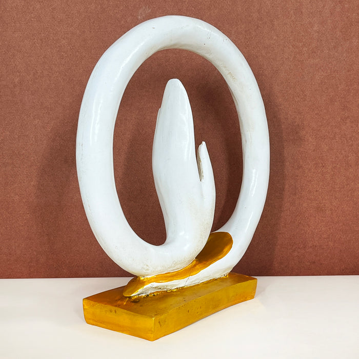 Modern Abstract White & Gold Decorative Sculpture | Handcrafted Resin Home Décor Showpiece