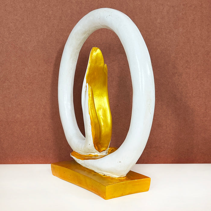 Modern Abstract White & Gold Decorative Sculpture | Handcrafted Resin Home Décor Showpiece