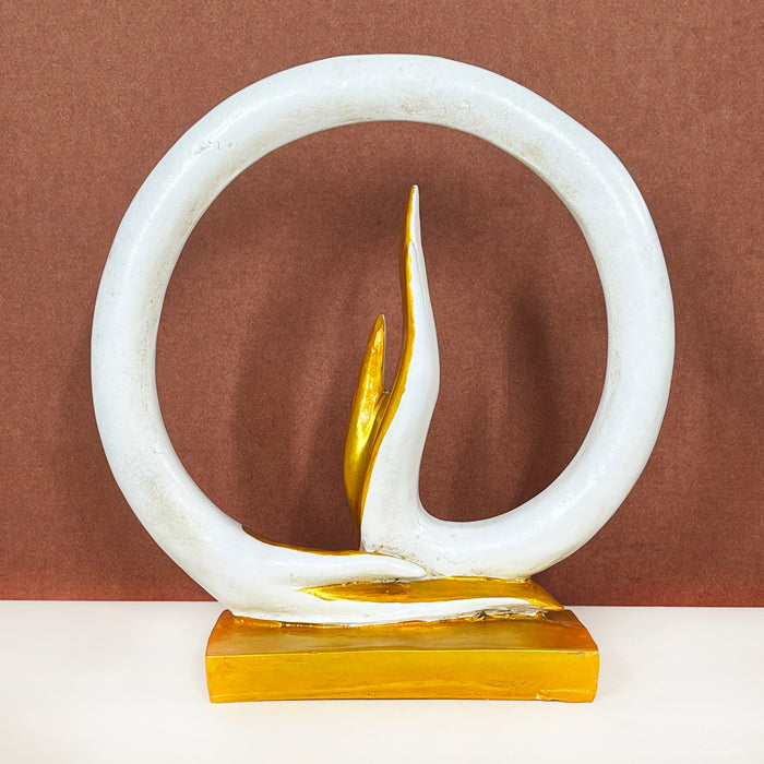 Modern Abstract White & Gold Decorative Sculpture | Handcrafted Resin Home Décor Showpiece