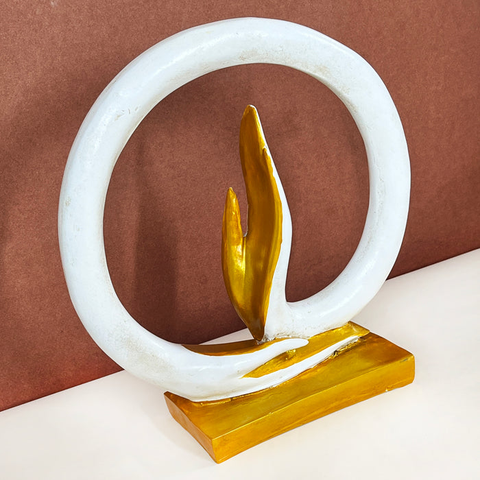 Modern Abstract White & Gold Decorative Sculpture | Handcrafted Resin Home Décor Showpiece