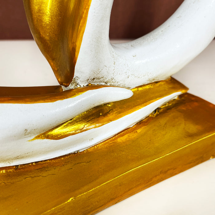 Modern Abstract White & Gold Decorative Sculpture | Handcrafted Resin Home Décor Showpiece
