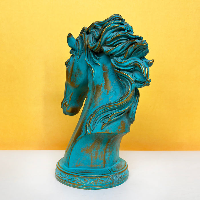 Exquisite Sea Green and Gold Wooden Horse Face Sculpture