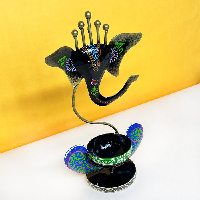 Metal Ganesha Tea Light Candle Holder Showpiece