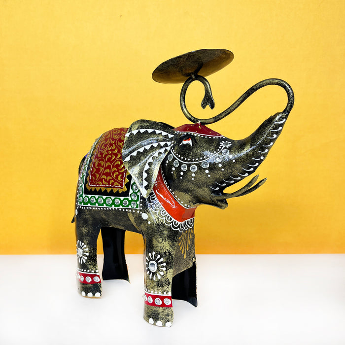 Handcrafted Metal Elephant Candle Holder | Decorative Iron Elephant Tealight Stand for Home Décor