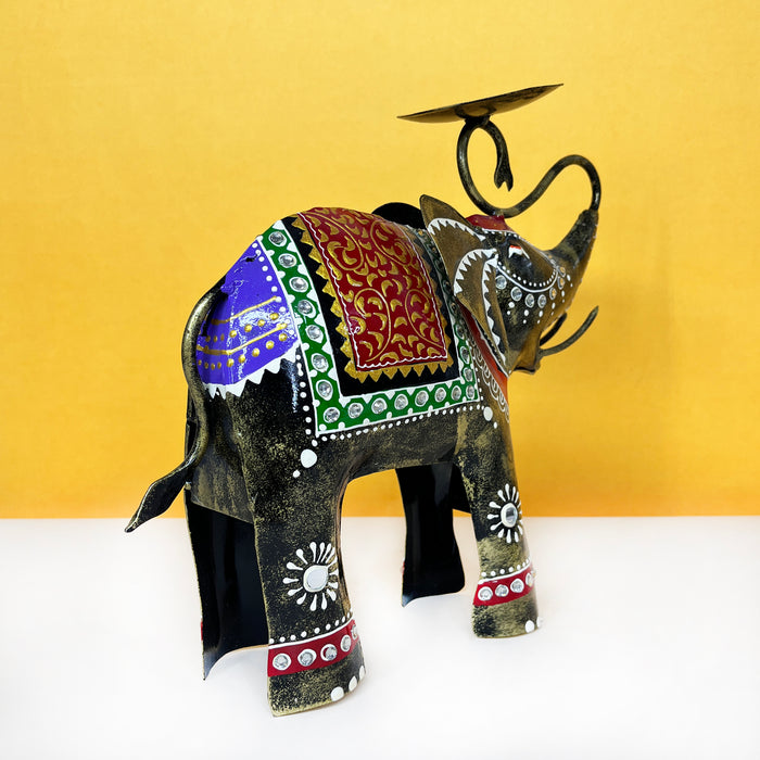 Handcrafted Metal Elephant Candle Holder | Decorative Iron Elephant Tealight Stand for Home Décor