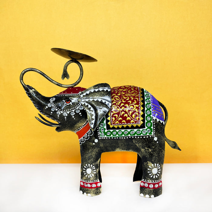 Handcrafted Metal Elephant Candle Holder | Decorative Iron Elephant Tealight Stand for Home Décor