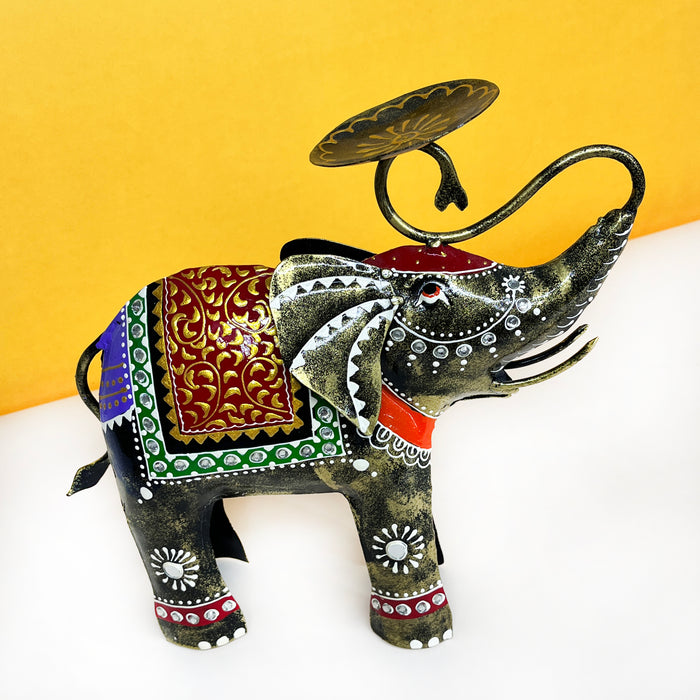 Handcrafted Metal Elephant Candle Holder | Decorative Iron Elephant Tealight Stand for Home Décor