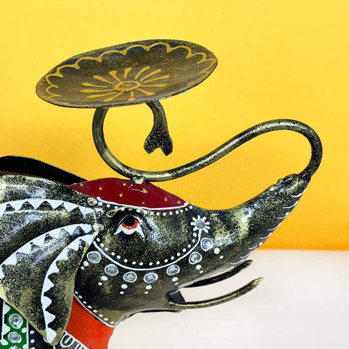 Handcrafted Metal Elephant Candle Holder | Decorative Iron Elephant Tealight Stand for Home Décor