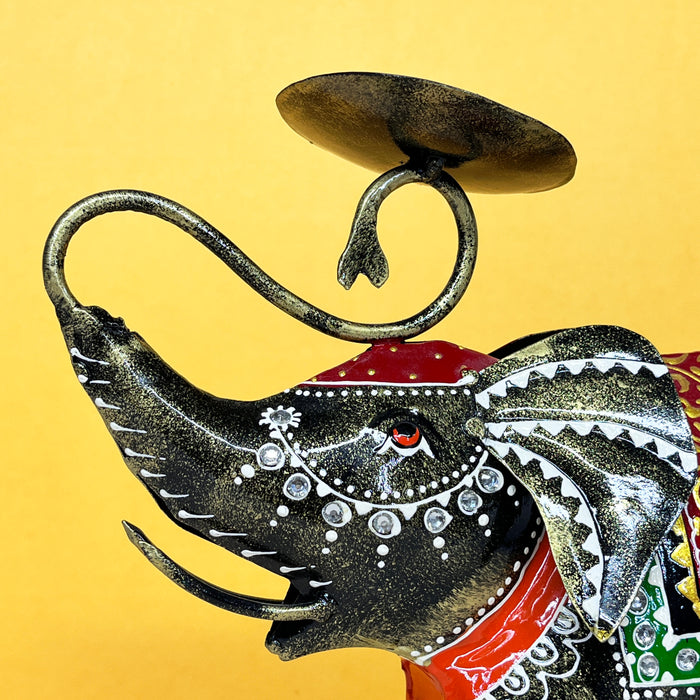 Handcrafted Metal Elephant Candle Holder | Decorative Iron Elephant Tealight Stand for Home Décor