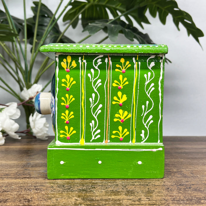 Handcrafted Wooden Mini Cabinet with Ceramic Drawer | Decorative Storage Organizer