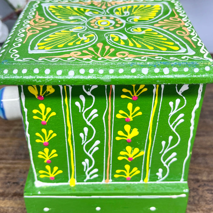 Handcrafted Wooden Mini Cabinet with Ceramic Drawer | Decorative Storage Organizer