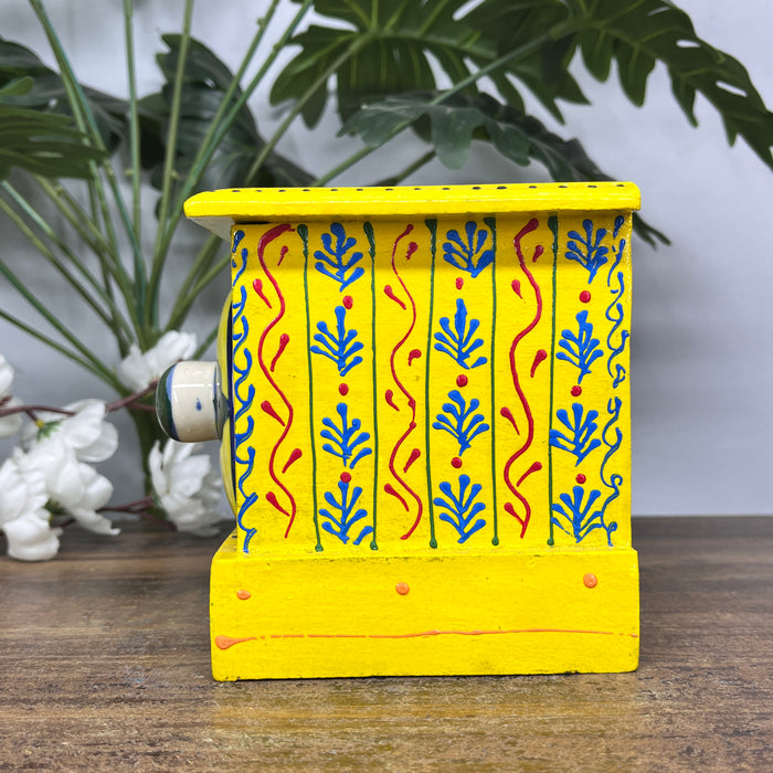 Handcrafted Wooden Mini Cabinet with Ceramic Drawer | Decorative Storage Organizer