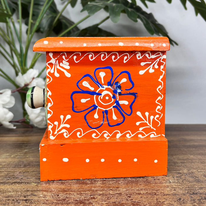 Handcrafted Wooden Mini Storage Drawer with Hand-Painted Ceramic Drawer | Decorative Organizer for Jewelry, Keys & Accessories
