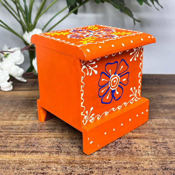 Handcrafted Wooden Mini Storage Drawer with Hand-Painted Ceramic Drawer | Decorative Organizer for Jewelry, Keys & Accessories