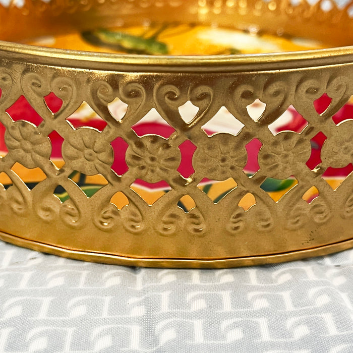 Handcrafted Kamdhenu Decorative Serving Tray | Round Wooden Tray with Handles
