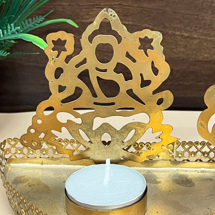 Handmade Handicraft Shadow Ganesh Lakshmi Tea Light Holder