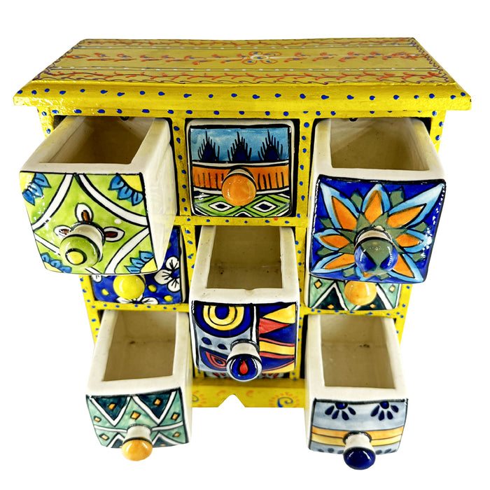 Wooden And Ceramic 9 Drawer Box Decorative Showpiece - 25.4 cm