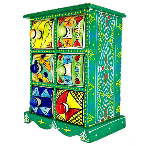 Green color Wooden And Ceramic 6 Drawer Box Decorative Showpiece | Buy Now