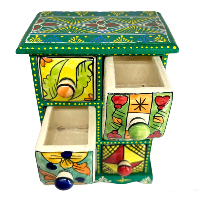 Green color Wooden And Ceramic 6 Drawer Box Decorative Showpiece | Buy Now