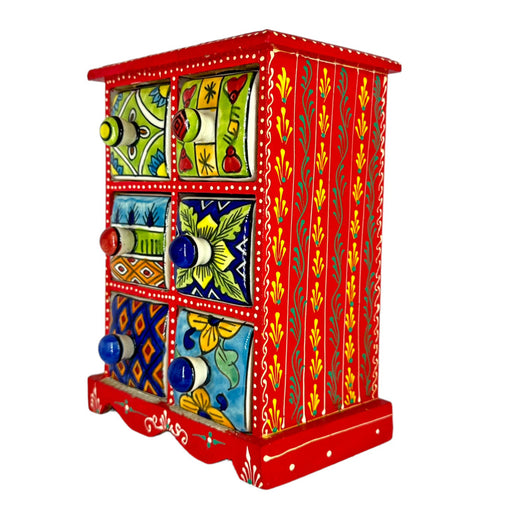 Red Colour Wooden And Ceramic 6 Drawer Box Decorative Showpiece | Buy Now
