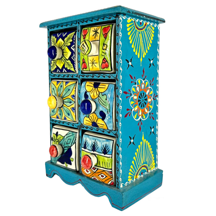 Wooden And Ceramic 6 Drawer Box Decorative Showpiece - Buy Now.