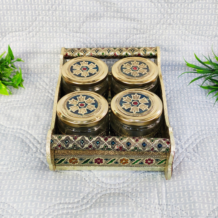 Handcrafted Peacock Dry Fruit Jar Set with Decorative Tray | Glass Storage Jars