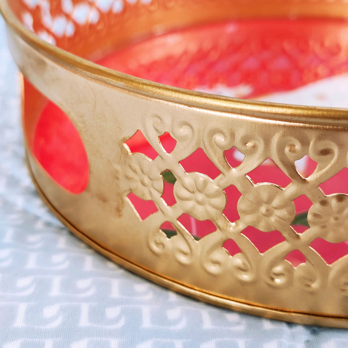 Handcrafted Kamdhenu Cow Decorative Serving Tray | Round Wooden Tea Serving Tray