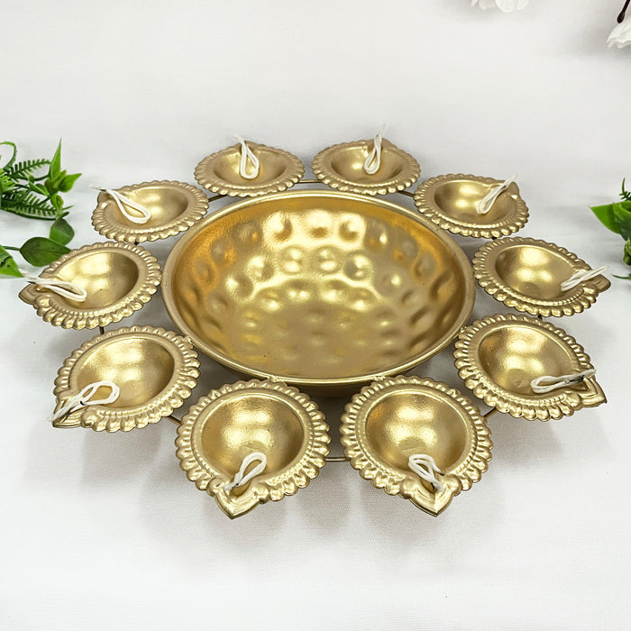 Elevate your Diwali celebrations with this exquisite metal diya urli