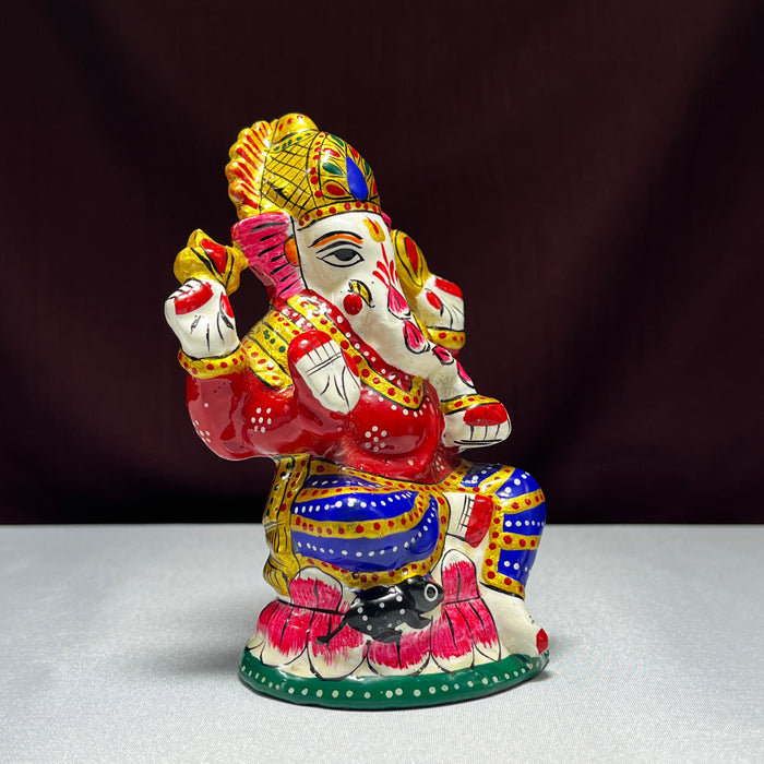 Handcrafted Meenakari Mukut Ganesha Metal Statue