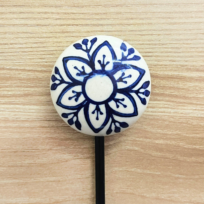 Blue Floral Printed Ceramic & Iron Wall Hook