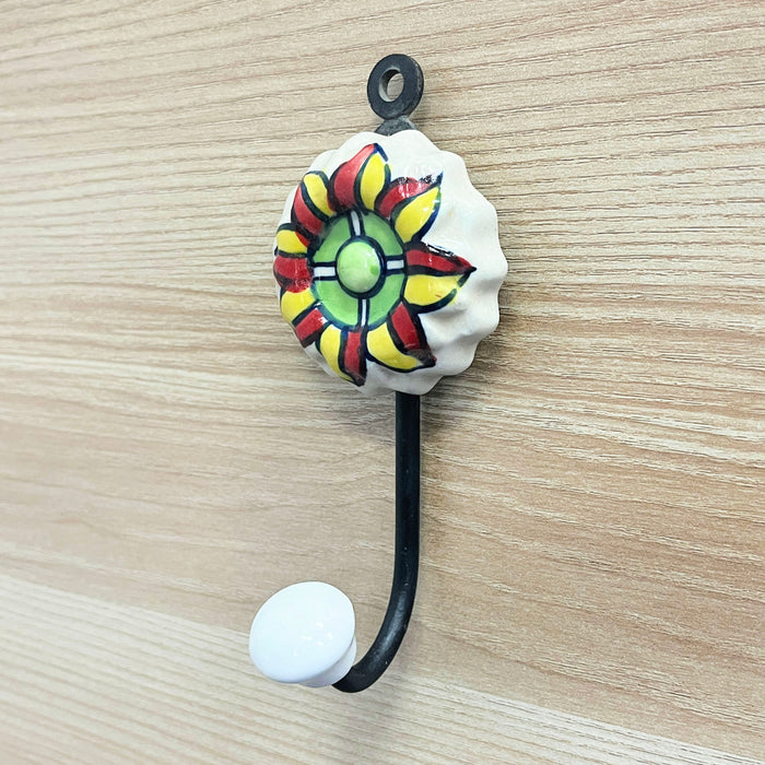 Ceramic Flower Key Holder with Iron Hook – For Elegant Wall Decor