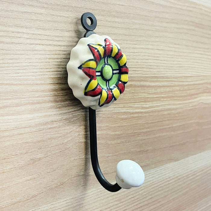 Ceramic Flower Key Holder with Iron Hook – For Elegant Wall Decor