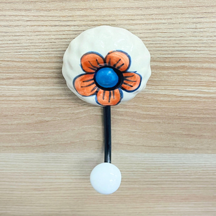 Ceramic Flower Key Holder with Iron Hook – For Elegant Wall Decor