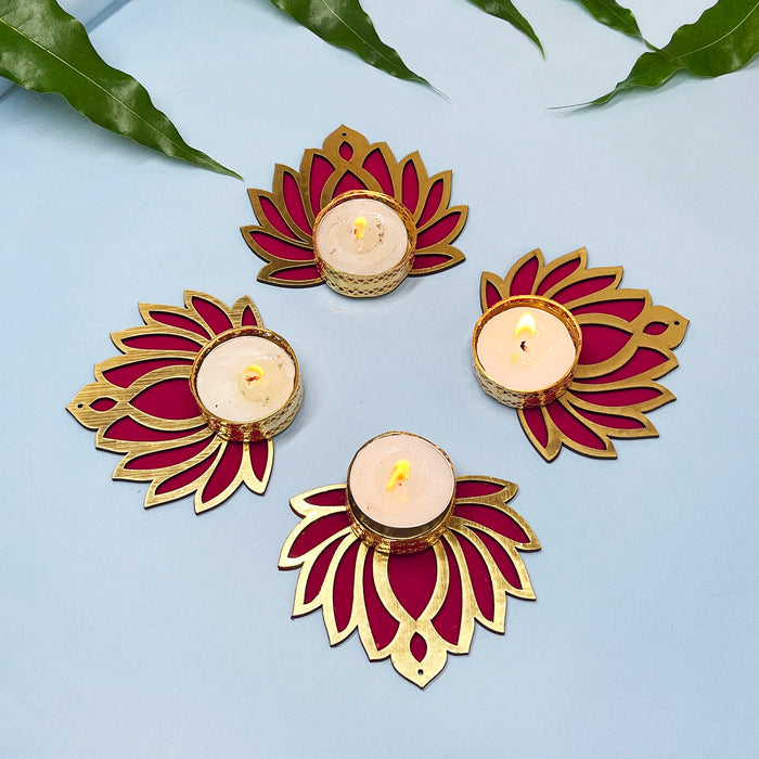 Decorative Lotus Tea Light Candle Holders – Elegant Design for Festive Occasions(Pack Of 4)