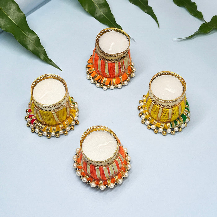 Vibrant Diwali Candle Holder – Traditional Design with Beaded Base(Pack of 4)