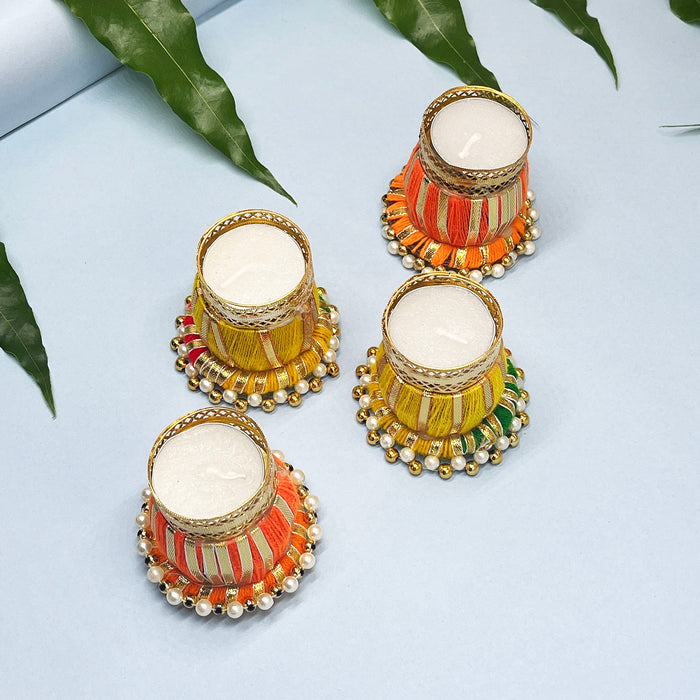 Vibrant Diwali Candle Holder – Traditional Design with Beaded Base(Pack of 4)