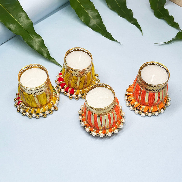 Vibrant Diwali Candle Holder – Traditional Design with Beaded Base(Pack of 4)