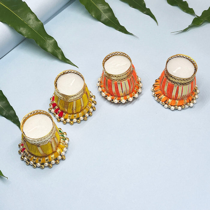 Vibrant Diwali Candle Holder – Traditional Design with Beaded Base(Pack of 4)