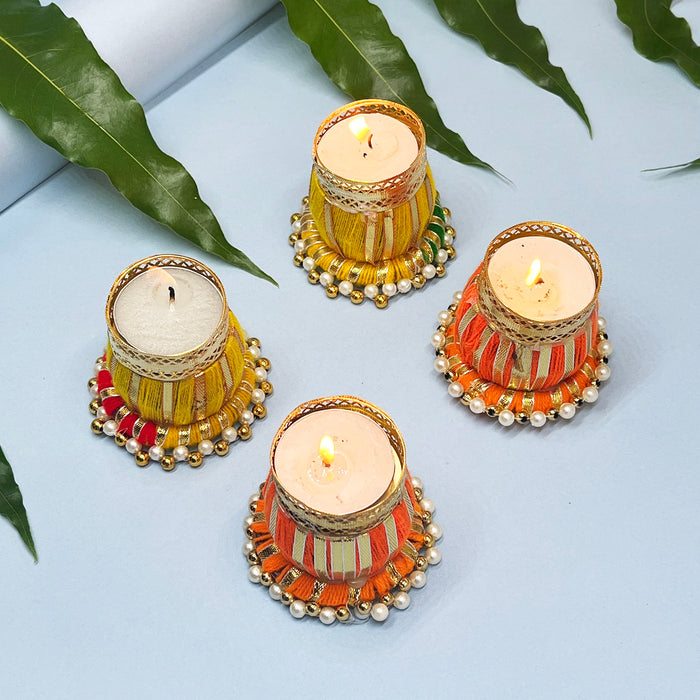 Vibrant Diwali Candle Holder – Traditional Design with Beaded Base(Pack of 4)