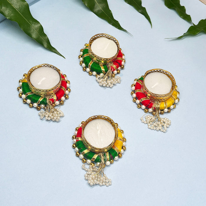 Vibrant Diwali Candle Holder – Traditional Design with Beaded Base