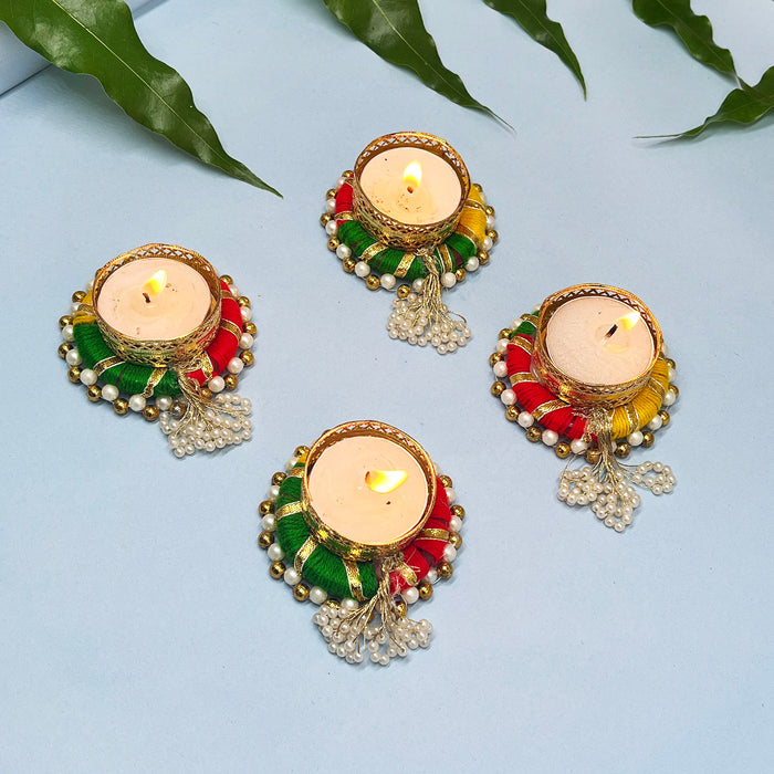 Vibrant Diwali Candle Holder – Traditional Design with Beaded Base