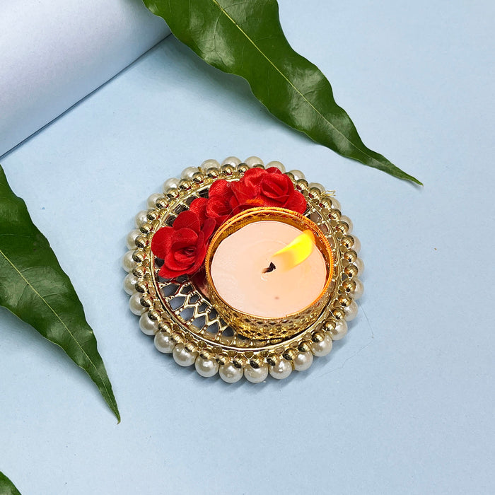 Decorative Tealight Candle Holder with Floral Accents for Diwali Décor