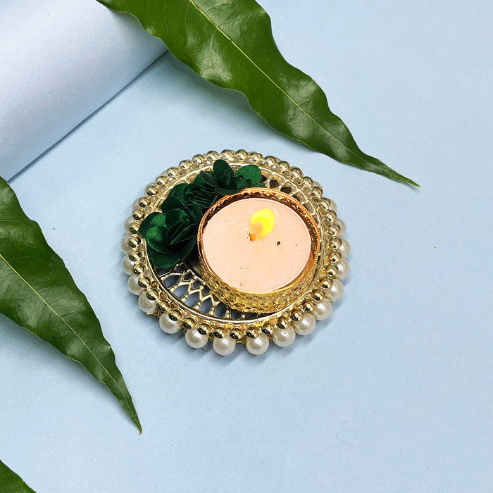 Decorative Tealight Candle Holder with Floral Accents for Diwali Décor