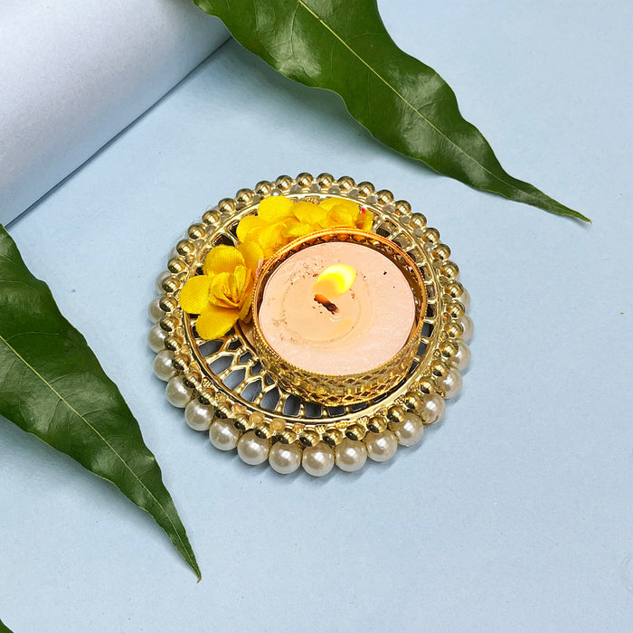 Decorative Tealight Candle Holder with Floral Accents for Diwali Décor