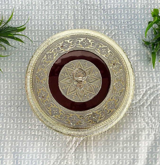 Elegant Handcrafted Wooden Dry Fruit Box with Metallic Decorative Design