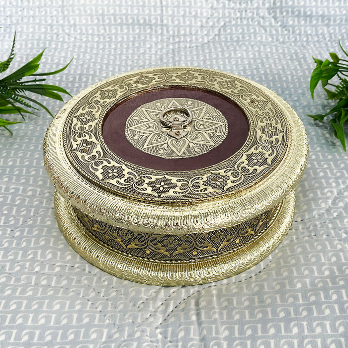 Elegant Handcrafted Wooden Dry Fruit Box with Metallic Decorative Design