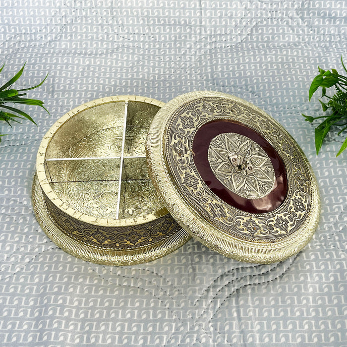 Elegant Handcrafted Wooden Dry Fruit Box with Metallic Decorative Design