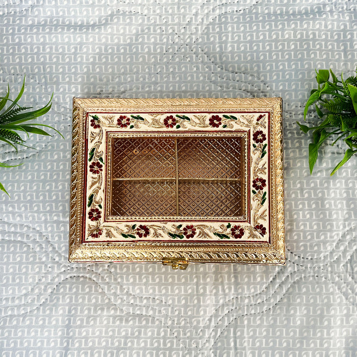 Handcrafted Wooden Meenakari Dry Fruit Box with Elegant Floral Design