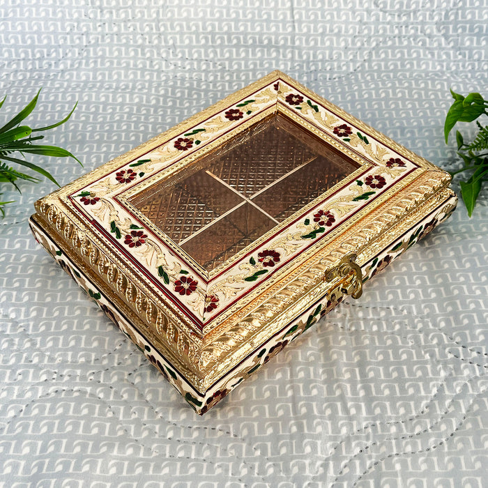 Handcrafted Wooden Meenakari Dry Fruit Box with Elegant Floral Design